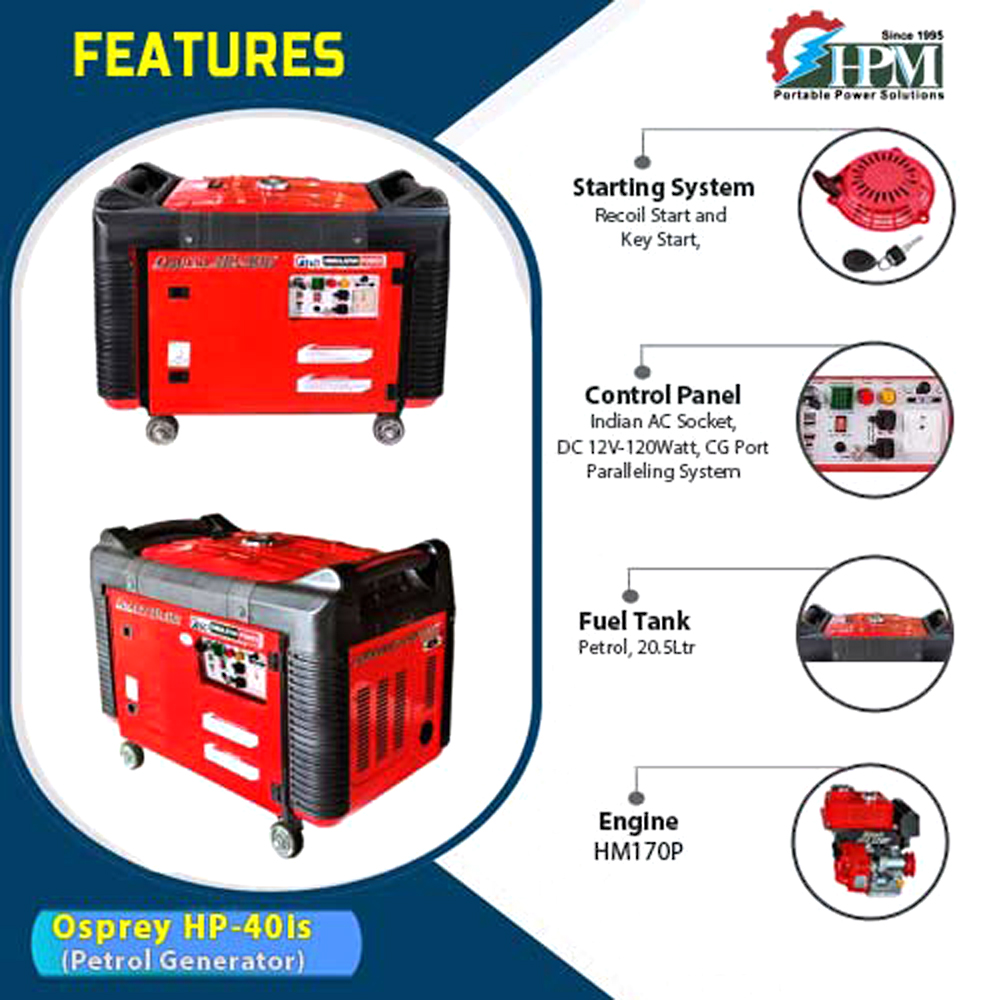 4 KVA Petrol Inverter Generator, Model Osprey HP-40is, Recoil & Self Start